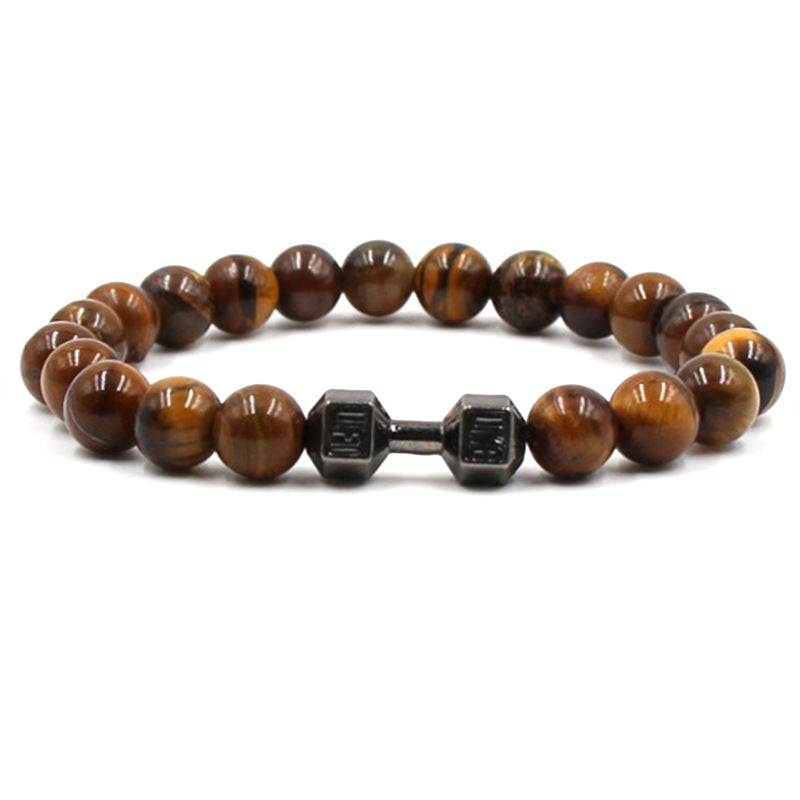 Natural Tigereye Three-color Sports Dumbbell Bracelet Product information: Type: Bracelet Color: gold, silver, black Shape: Geometry Style: Natural Size: circumference 19CM bead diameter 8mm Packing list: Bracelet * 1 Product Image: Natural Tigereye Three
