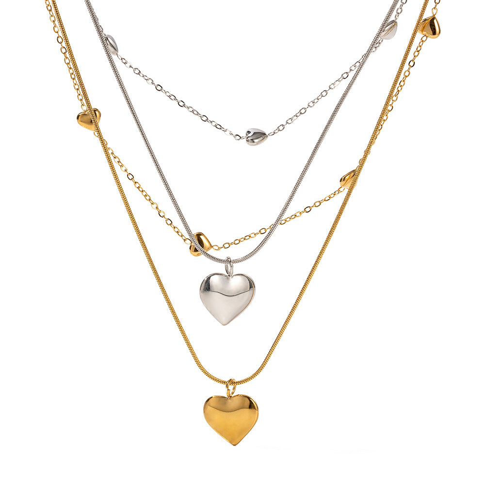 Love Double-layer Necklace 18K Gold-plated Collarbone Necklace Product information: Color: Jdn2306009,jdn2306009-s Applicable people: Women Pendant material: Titanium steel Chain style: Regular chain Material: Stainless steel Modeling: Animal/zodiac Popul