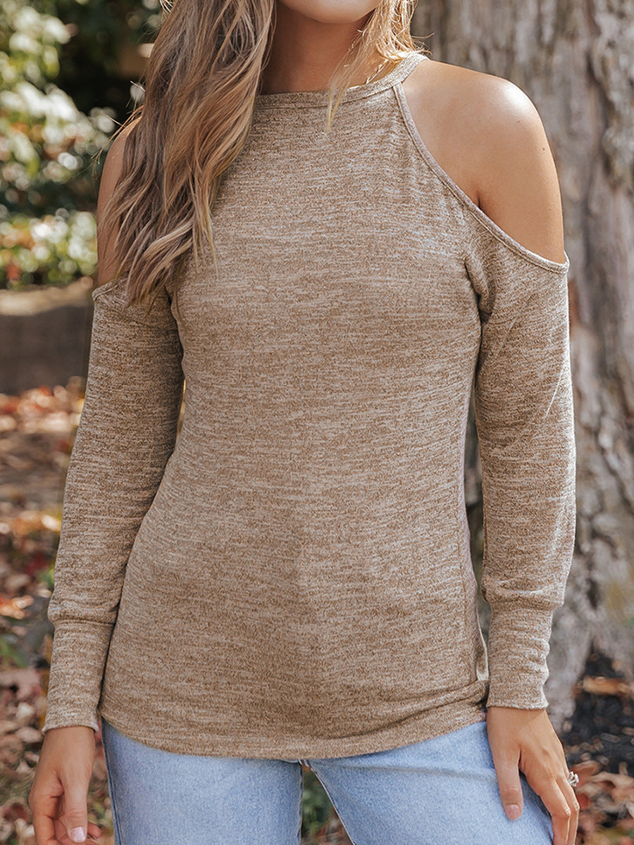 European And American Thin Solid Color Pullover Long Sleeve Top Product information: Fabric name: Polyester Color: khaki Sleeve type: regular sleeve Elasticity: Micro elasticity Main fabric composition: Polyester (polyester fiber) Size: S,M,L,XL Style: sl