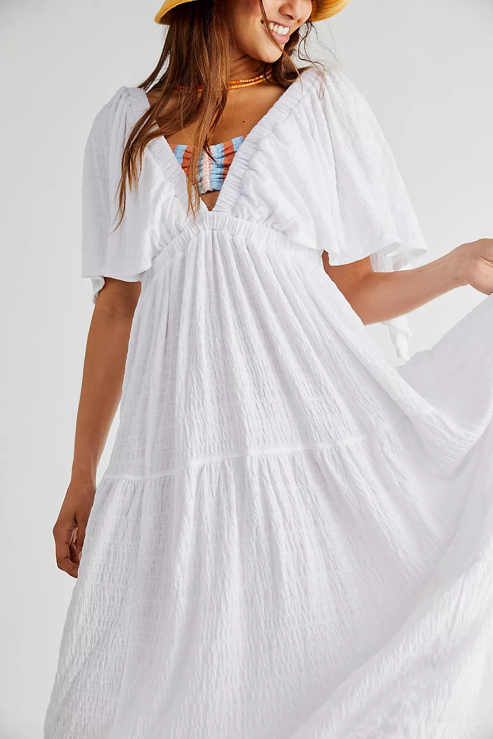 European And American Leisure Fashion Summer V-neck Loose Long Dress Product information: Pattern: solid color Skirt type: Princess dress Color: white, black, brown, champagne, glitter, lemon yellow Waist type: wide waist Size: S,M,L Style type: street fa
