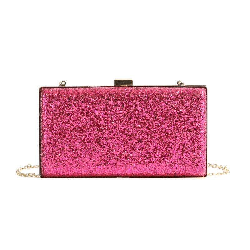Dinner Party Autumn And Winter Personalized Chain One Shoulder Crossbody Portable Women Sequins Box Bag Product information: Lining texture: Polyester Applicable scenario: Daily configuration Color: black, blue, Rose Red, Gold Outer bag type: Sandwich poc