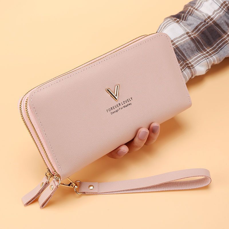 Women's Handbag Long Double Layer Zipper Large Capacity Product information: Pattern: solid color Color: dark pink, red, pink, black, green, gray Material: PU leather Applicable Gender: Female Suitcase shape: Horizontal Square Style: Urban Simplicity Size