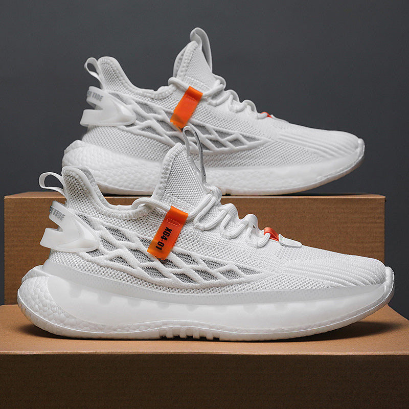 Men's Fly Woven Mesh Breathable Casual Student Sports Running Shoes Product information: Pattern: solid color Applicable sports: Universal Lining material: Mesh Color: black, white, gray blue Upper height: low top Heel height: low heel (1-3CM) Heel shape:
