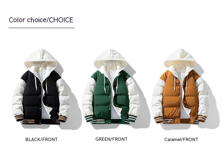 Thickened Down Cotton Jacket With Hood And Two Fake Pieces Product information: Color: black, green, caramel Suitable for people: Teenagers Size: M,L,XL,XXL,XXL,XXXXL Version: Loose Lining composition: Polyester Fiber (polyester) Lining ingredient content