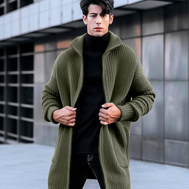 Men's Solid Color Mid-length Sweater Coat Men's Clothing Product information: Color: black, gray, Army Green, khaki Suitable for people: Plus size Size: M,L,XL,2XL Style: Cardigan Thickness: thickening Main fabric composition: Polyester Fiber (polyester)