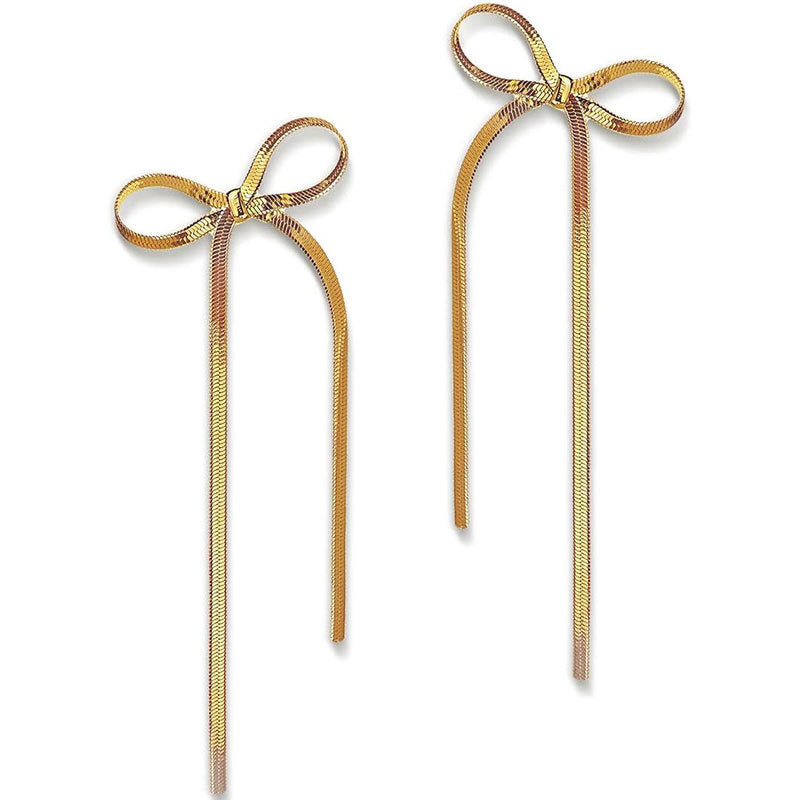 Women's Bow Tassel Long Earrings Product information: Treatment Process: Electroplating Color: kc gold, white K Applicable population: Female Material: Copper Shape: Bow Style: Natural Packing list: Earrings*1pair Product Image: Women's Bow Tassel Long Ea