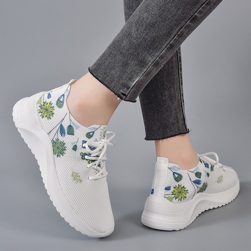 New Fly Woven Mesh Fashion Muffin Bottom Wedge Casual Shoes Women Product information: Pattern: Flowers Lining material: Mesh Applicable sports: Universal Color: red, green, green butterfly, yellow, yellow butterfly Upper height: Mid-top Heel height: mid