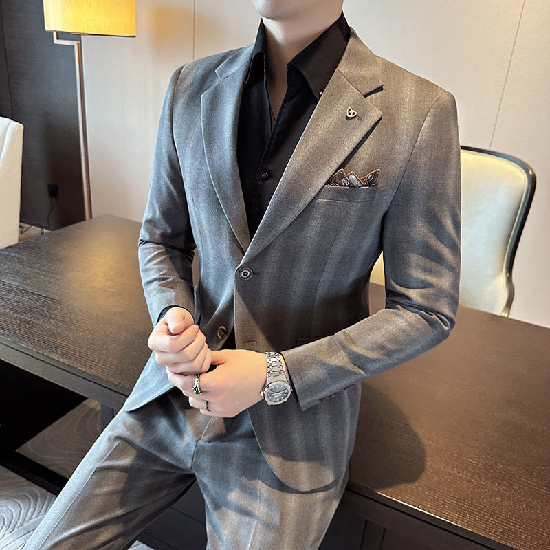Leisure Suits For Men Business Formal Wear Two-piece Set Product information: Pattern: Plaid Color: gray, brown Size: M (47.50kg-55.00kg,L (55.00kg-62.50kg,XL (62.50kg-67.50kg,XXL (67.50kg-75.00kg,3XL (75.00kg-82.50kg, 4XL (82.50kg-90.00kg) Style: slim fi