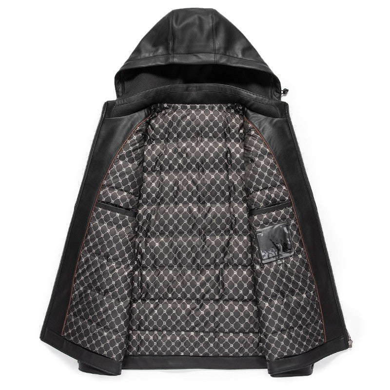 Fashion Personality Leather Down Jacket Men Product information: Color: gray, black Size: 170,175,180,185,190,195 Fabric: genuine leather Applicable people: Teenagers Applicable Gender: Male Note: 1. Asian sizes are 1 to 2 sizes smaller than European and