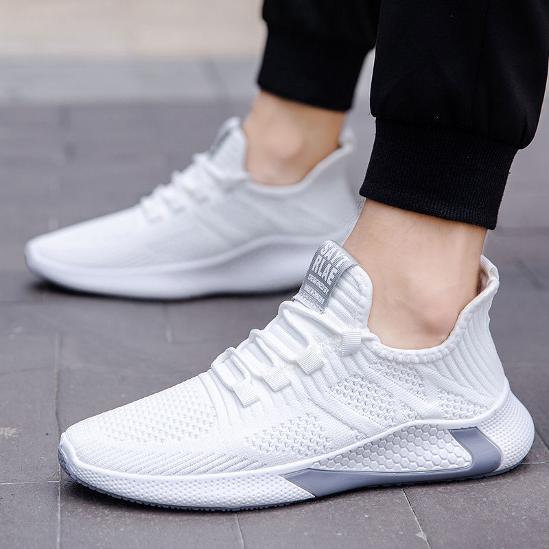 Men's Lace Up Casual Men's Shoes Fly Woven Mesh Breathable Product information: Pattern: solid color Applicable sports: Universal Lining material: Flyknit Color: black, white, gray Upper height: low top Heel height: low heel (1-3CM) Heel shape: square hee