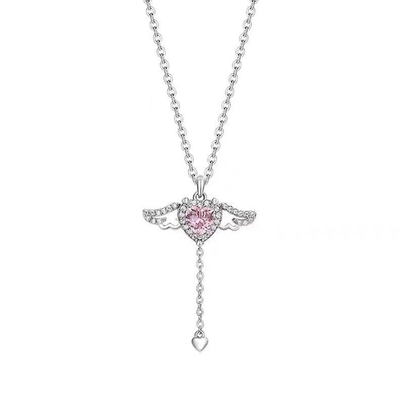Cupid Heart Angel Wings Tassel Necklace Clavicle Chain Product information: Treatment Process: Electroplating Color: BT007 wing fly silver Cupid, BT025 wing fly gold Cupid Chain style: O-shaped necklace Material: titanium steel Shape: heart shape Circumfe