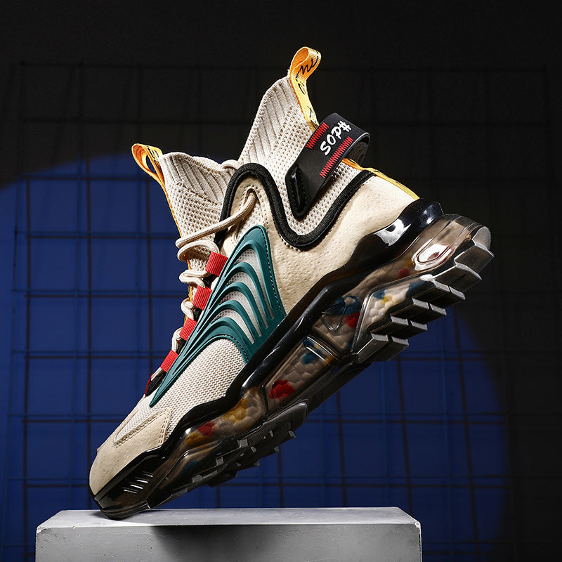 Men's Shoes High Top Shoes Thick Soled Breathable Casual Shoes Product Information: Product Category: Sportswear Casual Shoes Applicable Age: Adult Style: Leisure Function: Ventilate, Balance, Antiskid Suitable Season: Autumn Gender: Male Pattern: Solid U