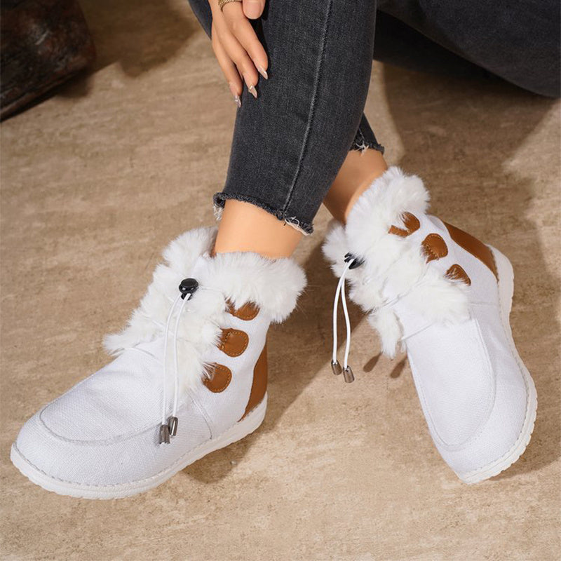 Fashion Round Toe Snow Boots Winter Warm Plush Flat Cotton Shoes Versatile Simple Short Boot For Women Product information: Toe shape: round head Heel shape: platform Inner material: short plush Opening depth: deep mouth Heel height: low heel Color: black