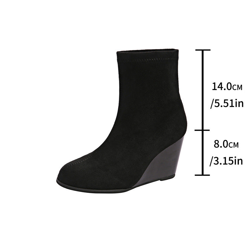Fashion Thick-soled Wedges Boots Winter Suede Height-increasing Shoes Warm Solid Ankle Boot Product information: Product Category: Fashion boots Applicable age: adult Upper material: suede Sole material: rubber Applicable gender: female Style: Casual Toe