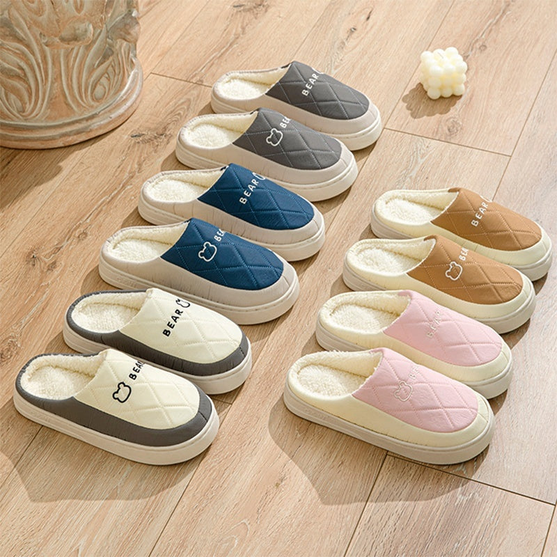 Rhombic Sewing Plush Slippers For Men Winter Warm Non-slip House Shoes Women's Bedroom Floor Home Slipper Couple Product information: Sole material :pvc Applicable gender: Neutral/male/female How to wear: sleeve/overshoes Popular element: car stitching Th