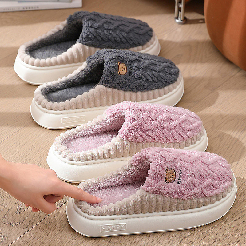 Cute Bear Plush Slippers Winter Warm Fleece Shoes Indoor Bedroom Floor Home Slippers For Women Men Couple Product information: Sole material :pvc Applicable gender: Neutral/male/female How to wear: sleeve/overshoes Popular element: car stitching Thickness
