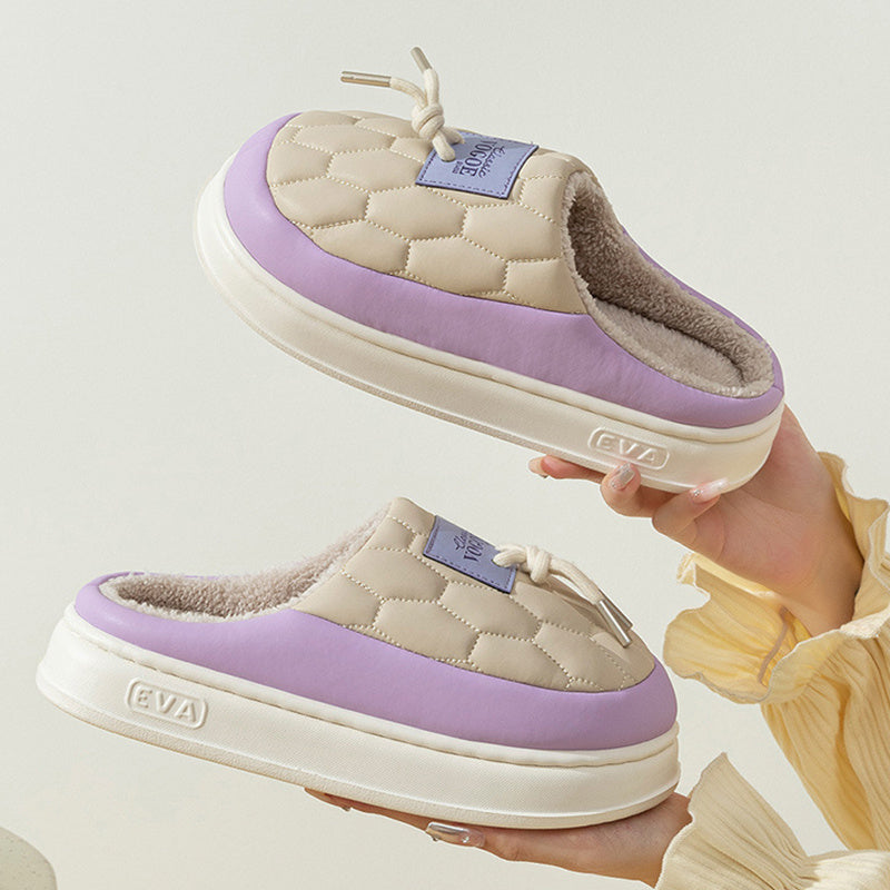 New Colorblock Plush Slippers Winter Warm Fleece Shoes House Indoor Waterproof Thick-soled Home Slipper For Women Men Couple Product information: Sole material :pvc Applicable gender: Neutral/male/female How to wear: sleeve/overshoes Popular element: car