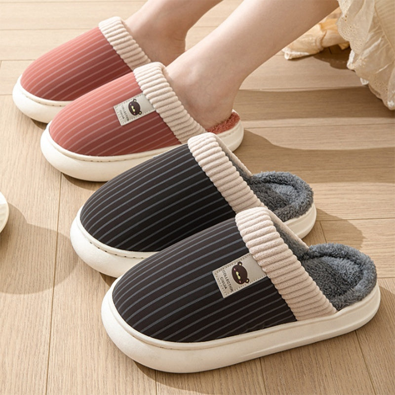 Solid Striped Plush Slippers Winter Warm Bear Fleece Shoes House Indoor Bedroom Floor Thick-soled Home Slipper For Women Men Couple Product information: Sole material :pvc Applicable gender: Neutral/male/female How to wear: sleeve/overshoes Popular elemen