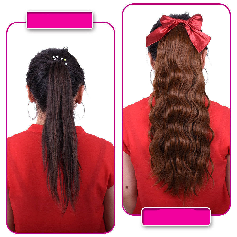 Red Bow Ponytail Wig Women''s Long Hair Ribbon Wig Ponytail Product information: Model: Bowtie horsetail Treatment process: Mechanism Hair material: High temperature silk Weight: 120g Size information: Product length: 22inch (55cm) Red Bow Ponytail Wig Wo