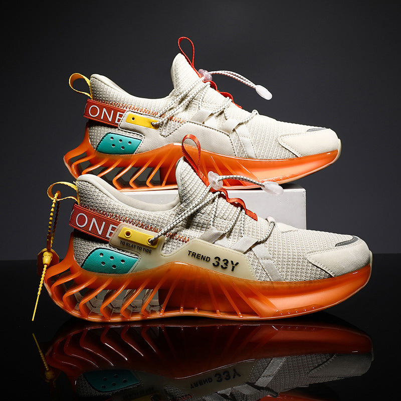 Men's shoes autumn new flying woven blade running shoes Wearing style: front tie Style: sports Process: Flying thread knitting Function: Balance Thickness: Normal thick Processing method: cold stick shoes Suitable venues: plastic, floor, field, hard groun