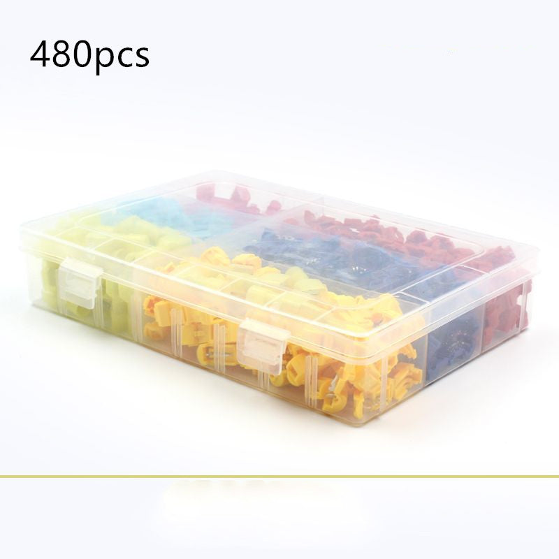 Quick connection box terminal set Material: PVC, brass, tinplate Color: red, blue, yellow Male spade connector length: 2.5 cm Quick connector wire connector length: 3.7 cm Diameter: 0.35cm (red); 0.45cm (blue); 0.7cm (yellow) Terminal spade width: 6.3mm T