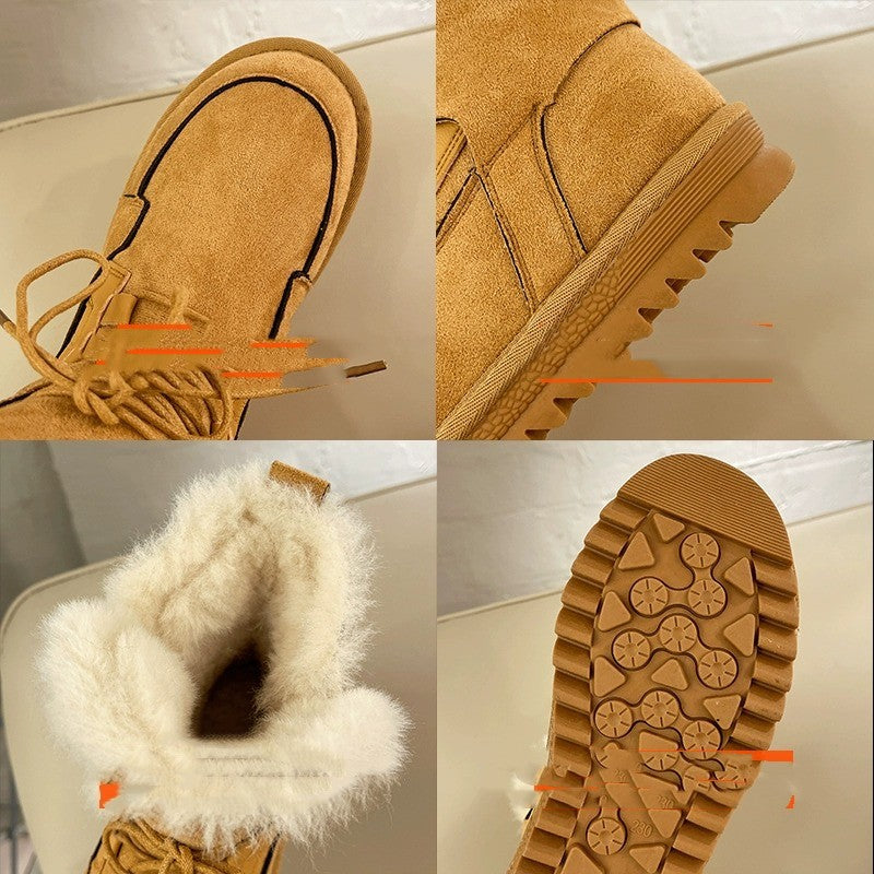 Women's Cold-resistant Warm Martin Booties Product information: Color: Black gray, brown Size: 35, 36, 37, 38, 39, 40 Toe holder shape: round head Shoe Upper material: cowhide (matte leather) Wearing method: front lace-up Function: lightweight, non-slip,