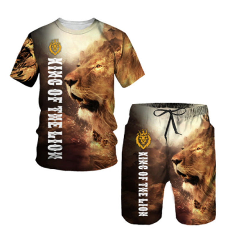 Ferocious Lion Summer 3D Printed Tracksuit O Neck Short Sleeve Men's Clothing Suit Product information: Style: basic mass Thickness: Thin section Pants length: shorts Top style: T-shirt Top sleeve length: short sleeve Whether it is hooded: not hooded For