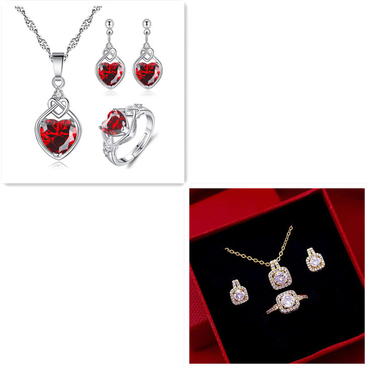 Fashion Jewelry Set Zircon Gem Pendant Chain Choker Necklace For Women Gold Color Stud Earring Statement Wedding Ring Overview: Unique design, stylish and beautiful. Good material, High quality. Product information: Treatment Process: Electroplating Color