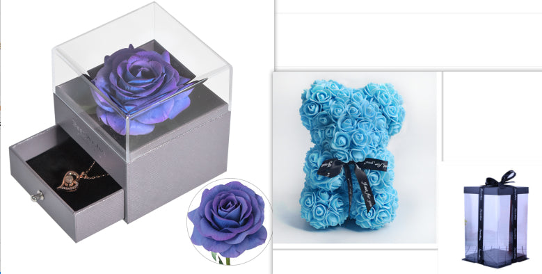 Valentine's Day Gift Rose Bear Eternal Flower Rose Teddy Bear PE Foam Bear 25cm Valentines Day Overview: Rose Bear — The rose bear is about 10*7*7 inches (length*width*height). This eternal rose bear symbolizes eternal love, affection, friendship and stab