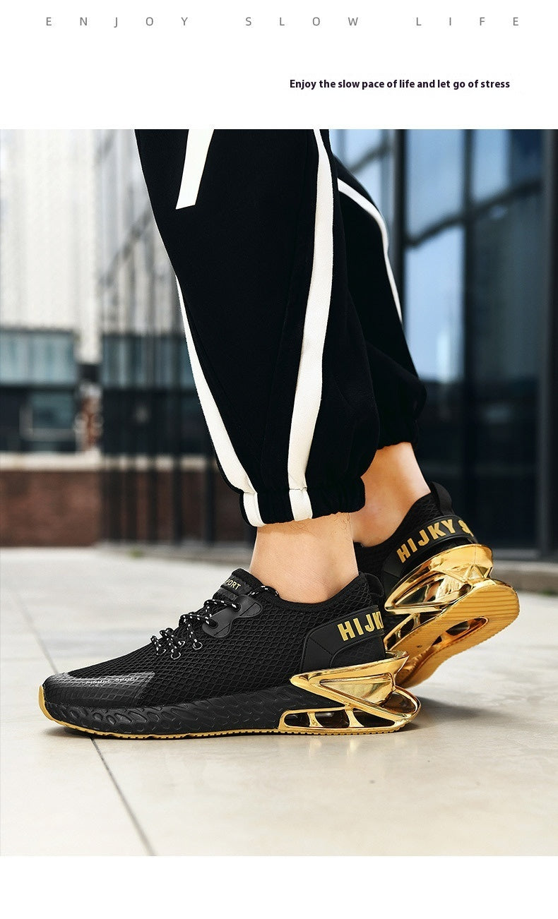 Electroplating Blade Men's Casual Sports Shoes Breathable Product information: Color: Black Gold, black silver Heel height: low heel (1-3CM) Heel shape: Platform Size: 39, 40, 41, 42, 43, 44, 45 Sole craft: viscose shoes Cutting depth: shallow mouth (less