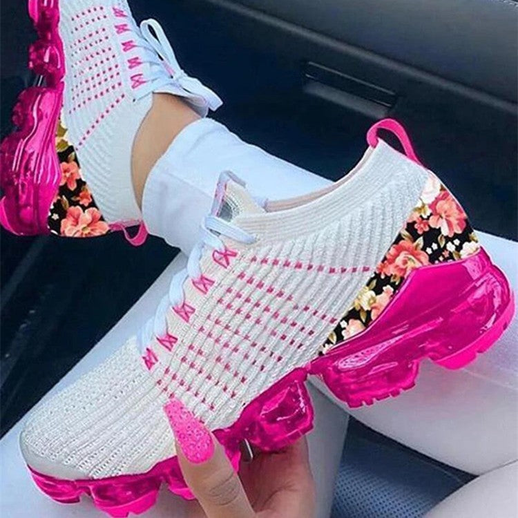 Increased Single Shoes Flying Woven Lace-up Sneakers Product information: Product Category: Sports Shoes Applicable gender: female Upper material: fabric Popular elements: shallow mouth, color matching Toe shape: round head Heel height: middle heel (3-5CM