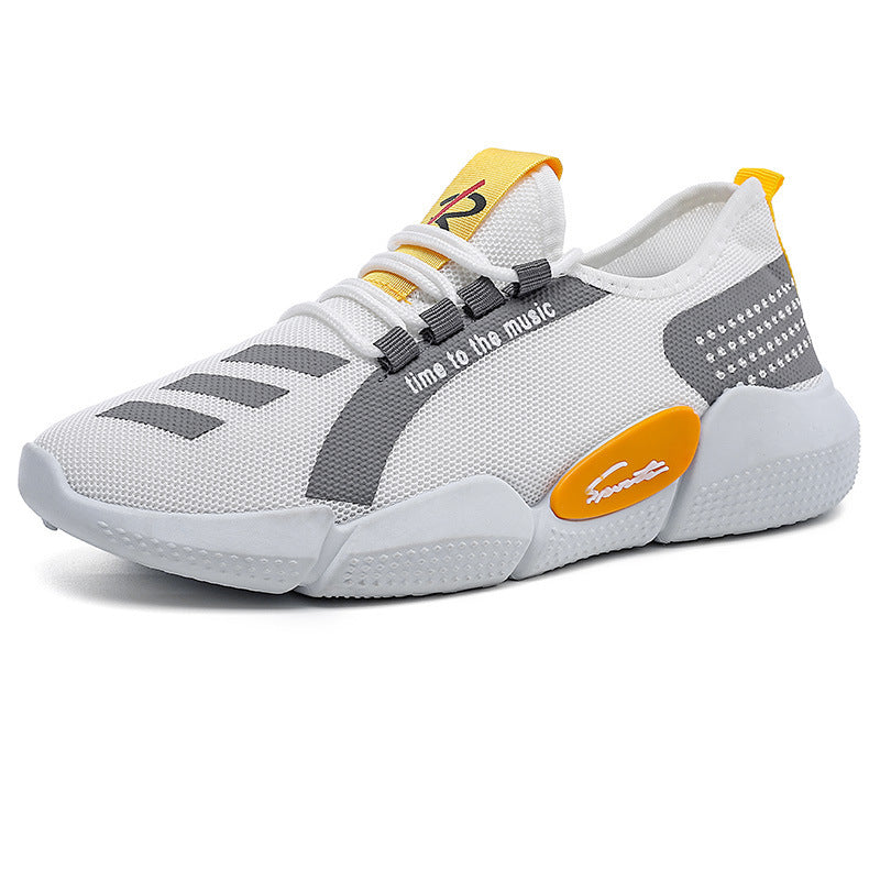 Breathable flying woven running shoes Style: Sports Applicable gender: male Popular elements: Asakuchi Heel height: low heel (1-3CM) Pattern: stripes Suitable season: summer, spring, autumn Sole material: plastic Inside material: cloth Upper height ": low