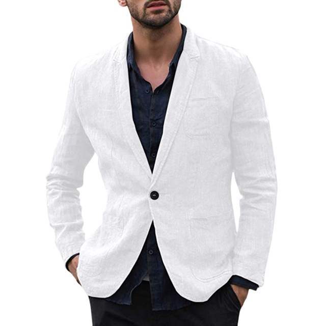 autumn Solid for Men Cotton Thin Suits Blazers Jacket coa Fabric name: cotton and linen Color: white, gray, black, blue Size: M, L, XL, XXL, XXXL 1. Asian sizes are 1 to 2 sizes smaller than European and American people. Choose the larger size if your siz
