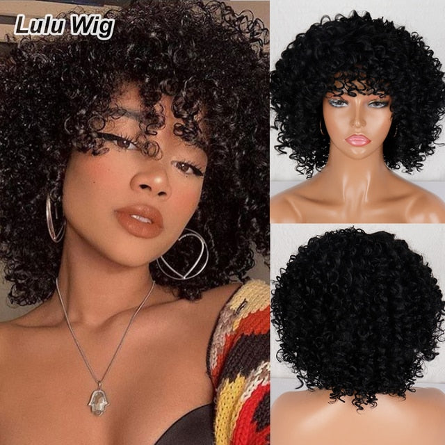 Afro Kinky Curly Wig Looking for a curly wig that will give you an Afro kinky look? Look no further than our Afro Kinky Curly Wig! This wig is made of synthetic hair and is designed to look and feel natural. It is also glue less, making it easy to put on
