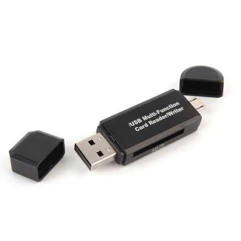Smart Three-In-One Multi-Function Card Reader Overview: Multi-Card Reader Manage all your Data directly on the Android Device High speed for copying and downloading 2 in 1 USB + Micro USB plug, compatible with all android phones with a micro USB connector