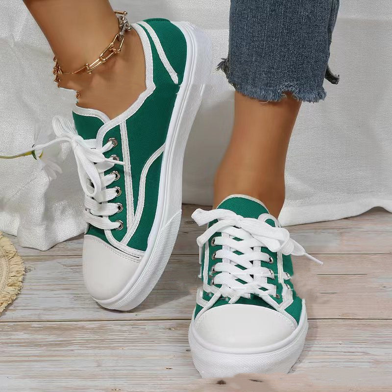 Women's Solid Color Flat Platform Sneakers Product information: Material: canvas Style: fashion and simplicity Features:Solid color Colour: green, black, beige Size Information: Packing list: Sneakers*1 pair Product Image: Women's Solid Color Flat Platfor