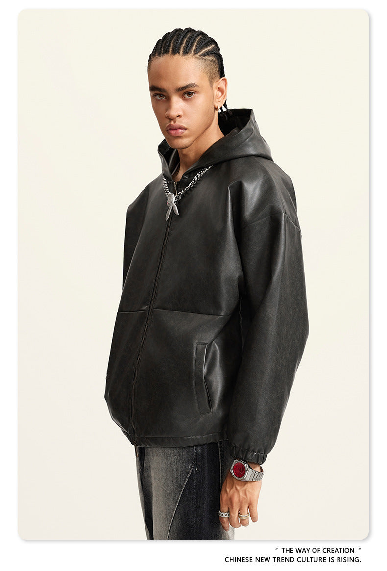 Retro Large Profile Leather Coat Men Product information: Pocket Style: size patch pocket Color: brown, dark green, black Size: M,L,XL,XXL Main fabric composition: Polyester Fiber Sleeve length: long sleeve Hem design: straight hem Style: Retro Size Infor
