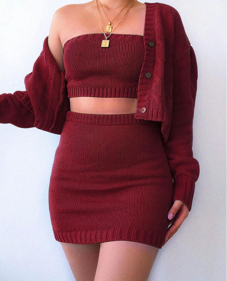 Cardigan skirt suit unit:cm 1. Asian sizes are 1 to 2 sizes smaller than European and American people. Choose the larger size if your size between two sizes. Please allow 2-3cm differences due to manual measurement. 2. Please check the size chart carefull