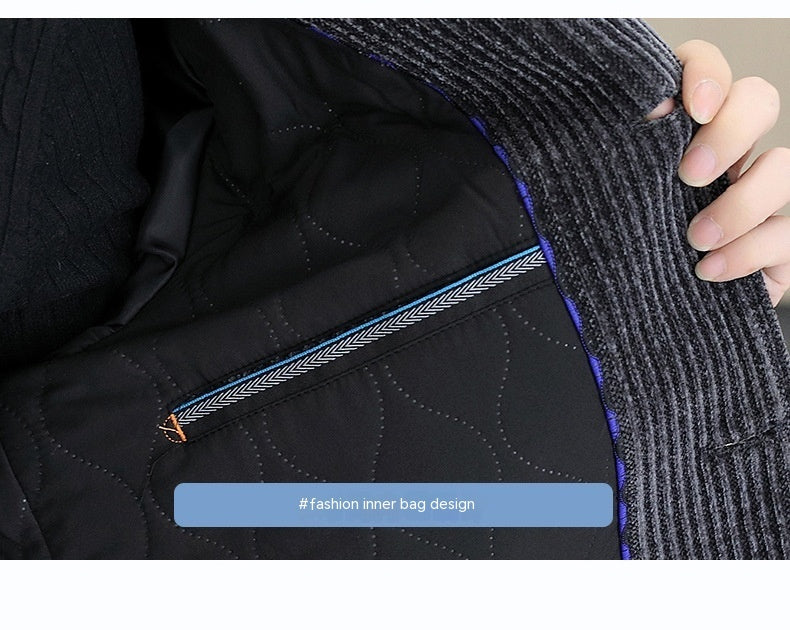 Lapel Short Fleece-lined Padded Jacket Product information: Pattern: color matching Pocket Style: size stick pocket Color: gray, black Suitable for people: Youth Size: 170,175,180,185,190,195 Version: Loose Lining composition: Polyester Fiber (polyester)