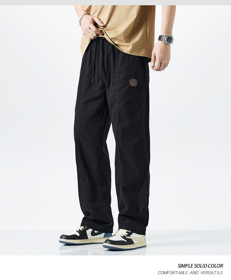 Pure Cotton Casual Pants Men's Autumn And Winter Fleece-lined Thickened Straight Trousers Product information: Pattern: solid color Color: black, khaki, black thick, khaki thick, black plus velvet, khaki plus Velvet Elasticity: inelastic Pants length: tro