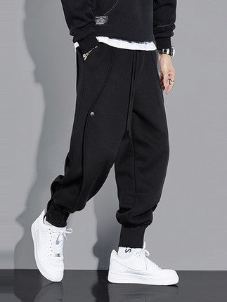 New Breasted Ankle Banded Slacks Men's Pants Product information: Pattern: solid color Color: K25109 White conventional style style, K25109 black regular, K25109 standard gray, Size: S,M,L,XL,XXL,XXXL Applicable scenarios: Leisure Fabric: Cotton Applicabl