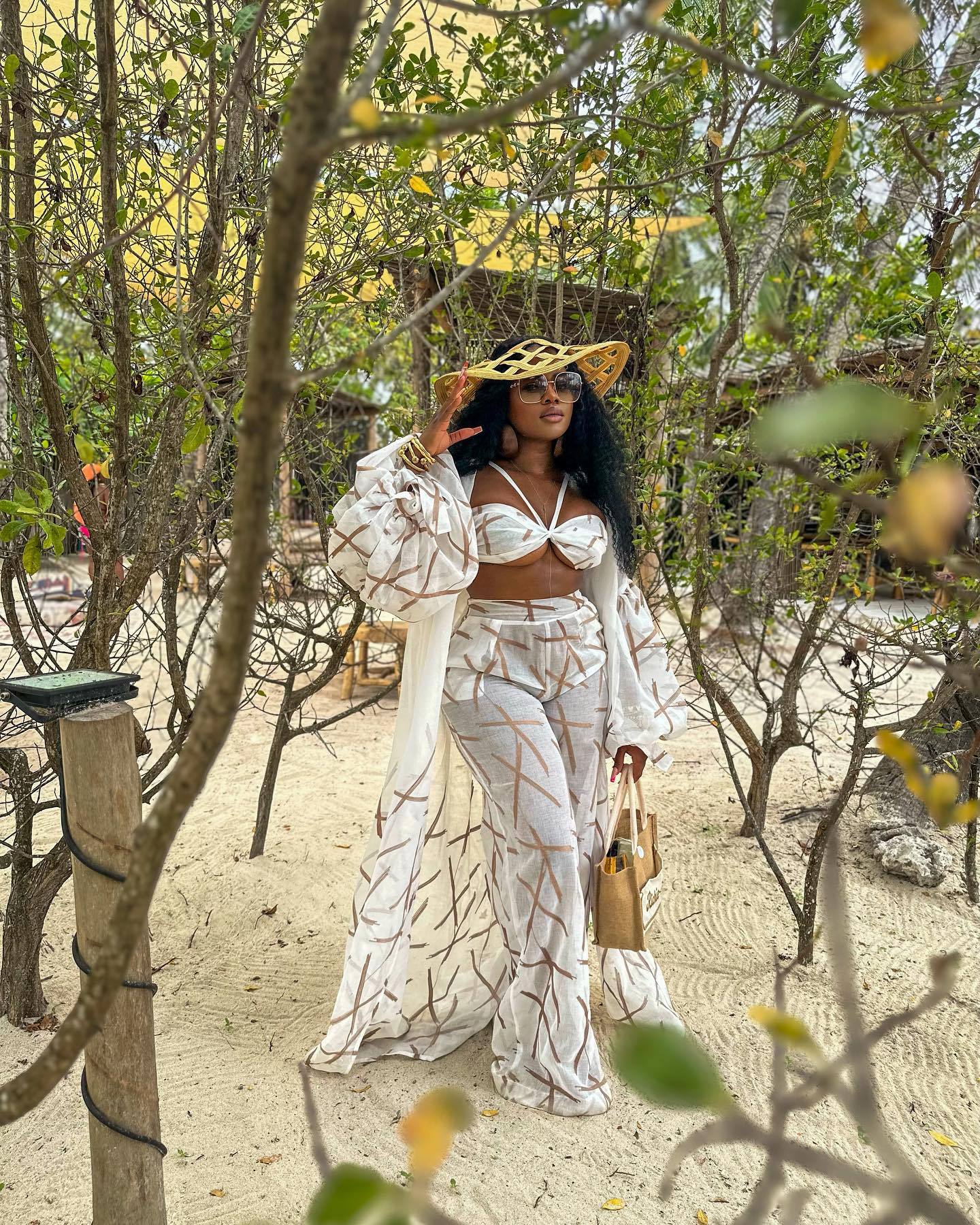 Women's Beach Style Ladies Three-piece Set Product information: Color: Beige Sleeve type: regular sleeve Main fabric composition: Polyester (polyester fiber) Size: S,M,L,XL,XXL Skirt length: long skirt Sleeve length: nine-quarter sleeve Skirt Category: Dr