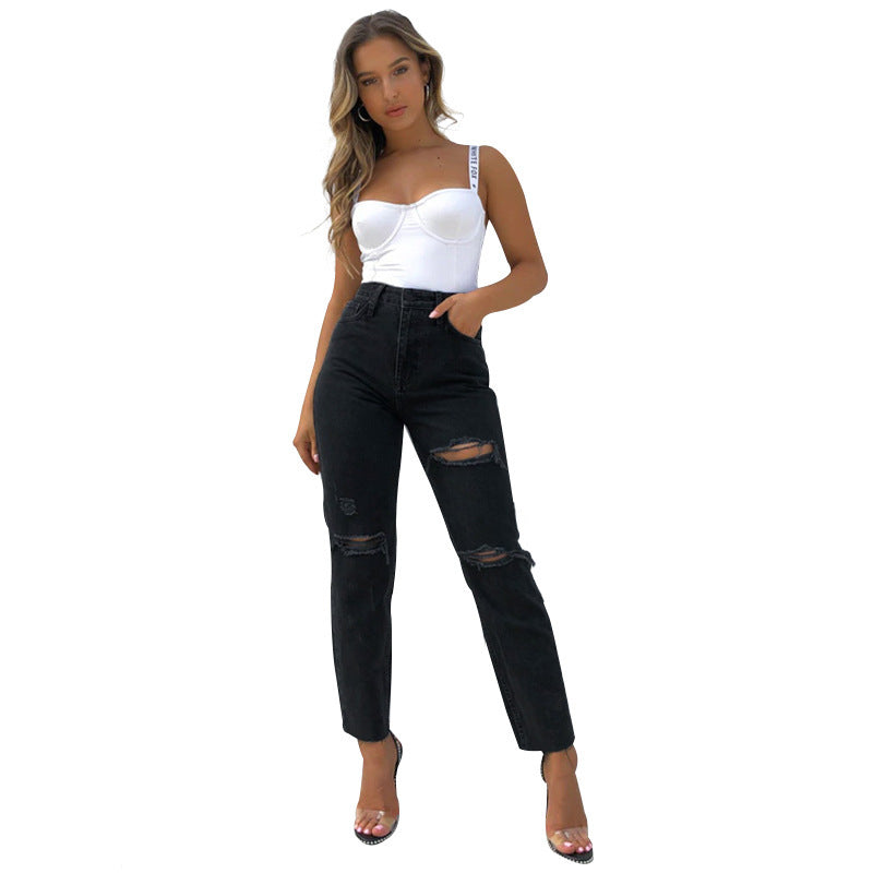 Women's Fashion Washed Blue Jeans Product information: Color: Black, Blue Size: S,M,L,XL,XXL Style type: Japanese and Korean casual Main fabric composition: Cotton Style: casual style Size: Note: 1. Asian sizes are 1 to 2 sizes smaller than European and A