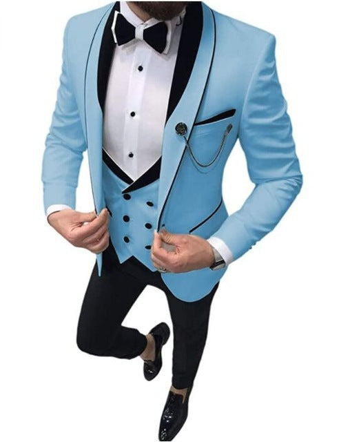 Suit Suit Men's Three-piece Suit Groomsman Suit Dress Product information: Color: black, red and black, yellow black, light blue black, navy blue black, purple black, light green black, sapphire blue black, navy black, white black, white red, beige Black,