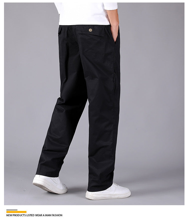 Men's Loose Sports And Leisure Middle-aged Product information: Pattern: solid color Color: black, dark gray, light gray, khaki Elasticity: Micro elasticity Pants length: trousers Waist Type: Mid waist Suitable for people: middle-aged Size: M,L,XL,XXL,XXX
