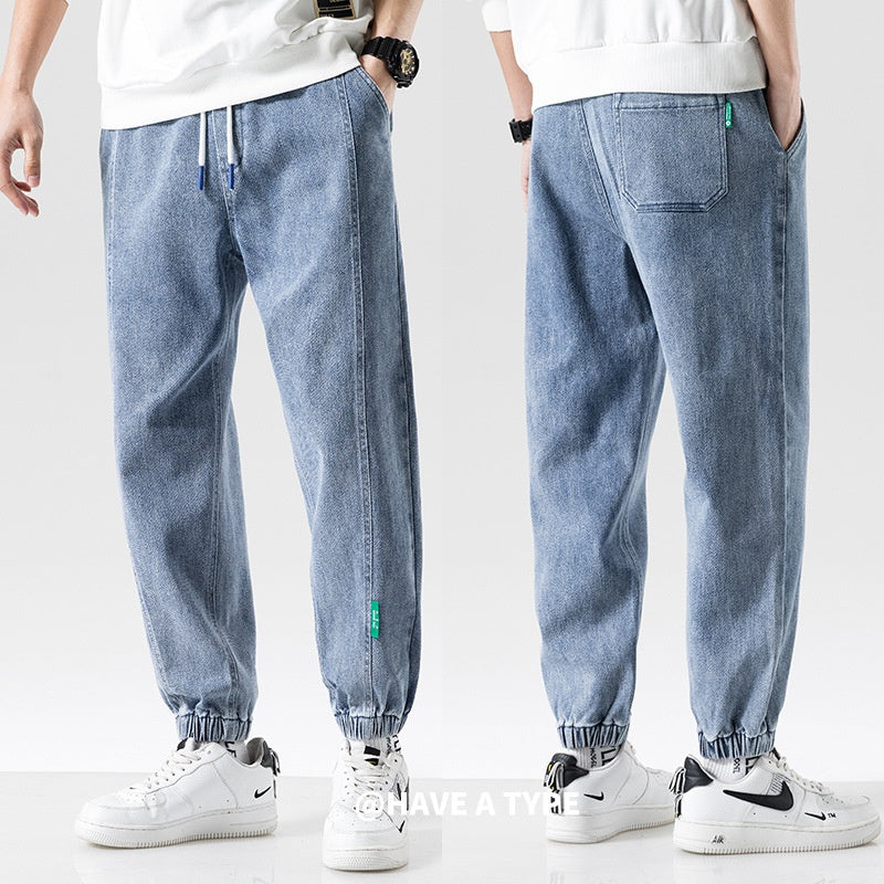 Men's Fashion Plus Size Ankle-tied Jeans Product information: Color: light blue, black, gray Elasticity: Micro elasticity Pants length: cropped pants Waist Type: Mid waist Size: M,L,XL,XXXL,XXXL,4XL,5XL,6XL,7XL,8XL Thickness: thin Fabric name: denim Main