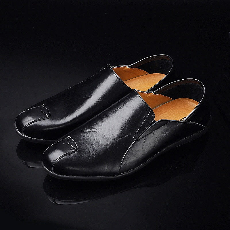 Men's shoes peas shoes driving shoes low to help Product category: Doudou shoes Opening depth: high opening (above 11CM) Upper material: leather Cortical features: bovine split leather Source category: Spot Toe shape: round toe Heel height: flat heel Sole