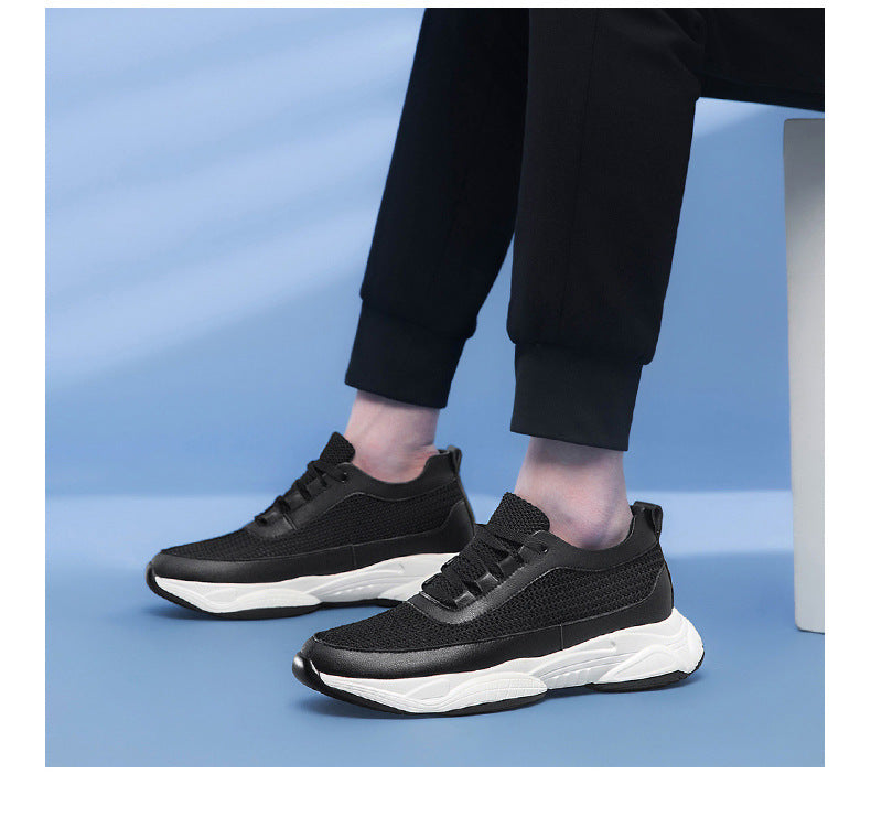 Summer New Height Increasing Insole Black Casual Men's Sneaker Product information: Pattern: solid color Applicable sports: Universal Lining material: Leather Color: white, black Upper height: low top Heel height: flat heel Heel shape: flat heel Size: 37,