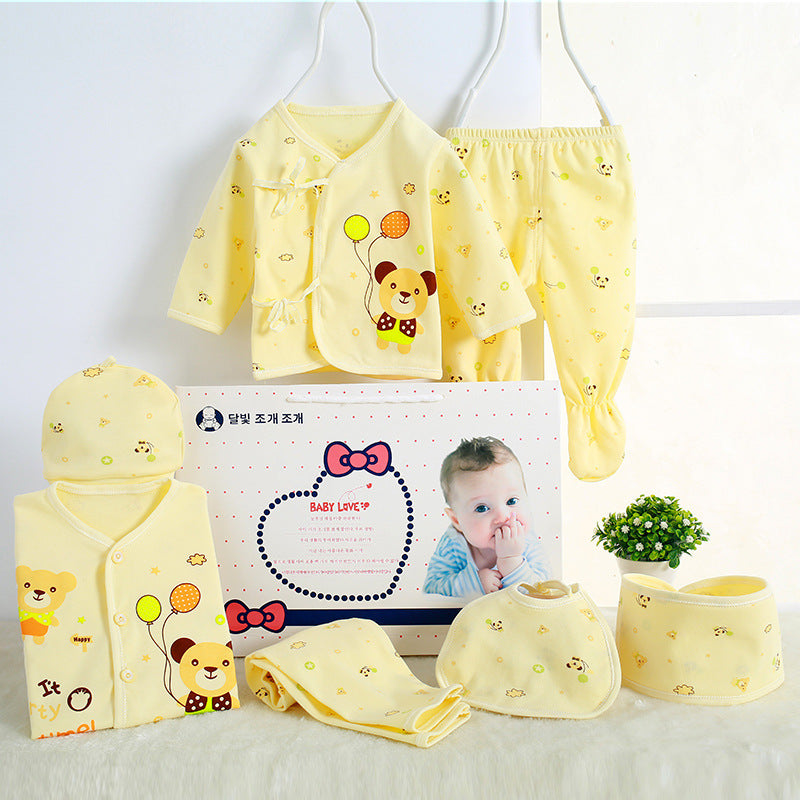Pure Cotton Newborn Gift Set Maternal and Baby Products Product information: Name: Seven piece cotton gift box for newborn Size: 59cm Fabric: Cotton Category: Infant class A Season: Four Seasons Size Information: Size:59cm Size Bust Sleeve Length Pants le