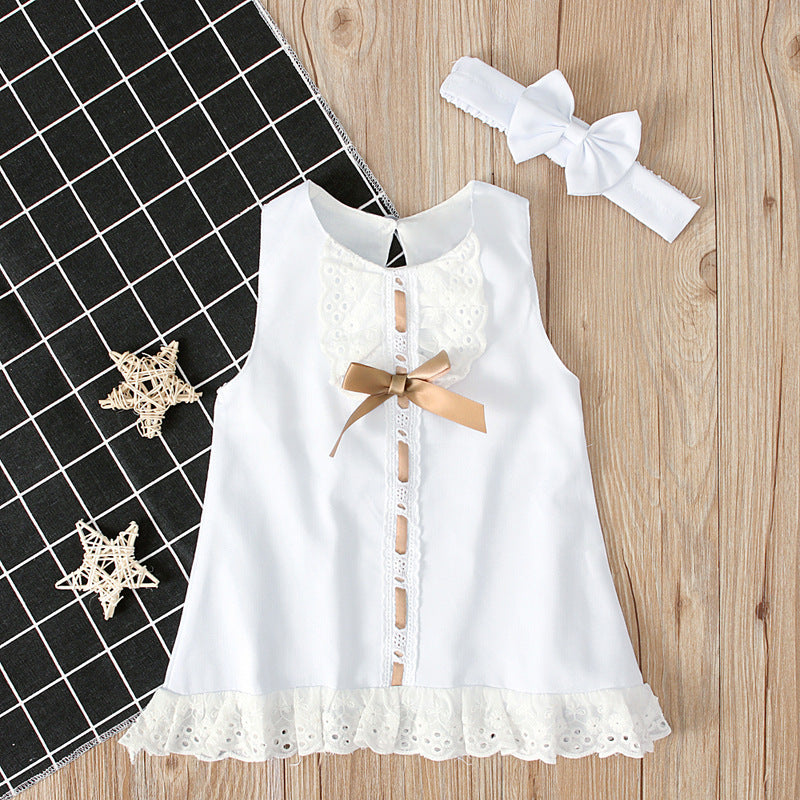 Girls baby sleeveless bow skirt Dress length: above the knee, mini sleeve length Style: bell sleeve Collar: strapless sleeves Length (cm): short Style: official Style: suitable Wearing, in line with your normal Size model: bow Built-in bra: no pattern Dec